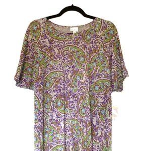 LuLaRoe Maria XL Maxi Bodycon Sheath Dress Paisley Green Purple Gray Gold
